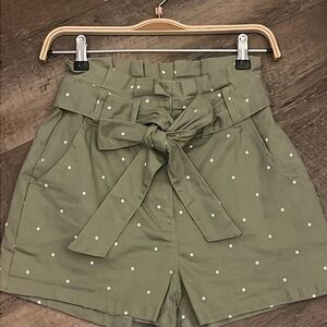 Olive Green Polka Dot Women Shorts